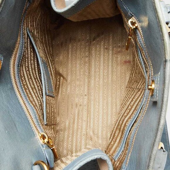 Prada Natural Canvas and Blue Ostrich Tote Bag BN2254 - Picture 7 of 12